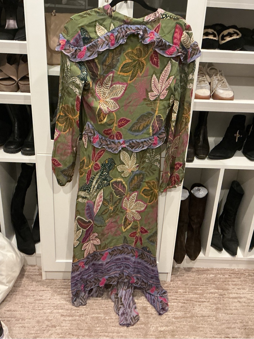 FARM Rio Olive Green Floral Midi Dress with Purple Accents - Picture 5 of 5